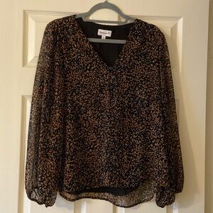 Veronica M sheer long sleeve blouse with lining neck, three buttons, sheer arms,